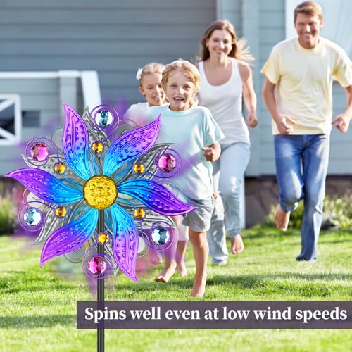 Violet Metal Wind Spinner Outdoor, Kinetic Yard Art with Stake