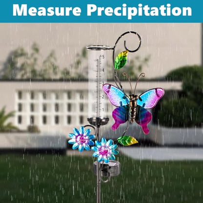 Solar Rain Gauge with 5-Inch Glass Tube, Butterfly Decor - color: Butterfly -Multi