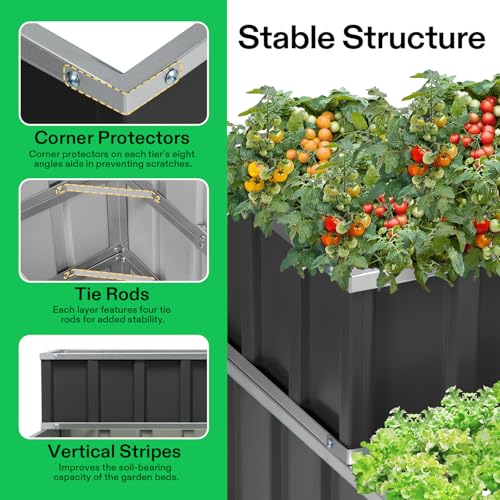 VIVOSUN 3-Tier Raised Garden Bed Outdoor Galvanized Steel 46x46x24 Gray - color: Gray