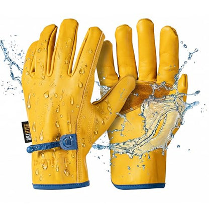 toolant DRIHIDE Leather Work Gloves, Water Resistant Top Grain Cowhide, Durable & Comfortable for Gardening, Ranching - size: Small