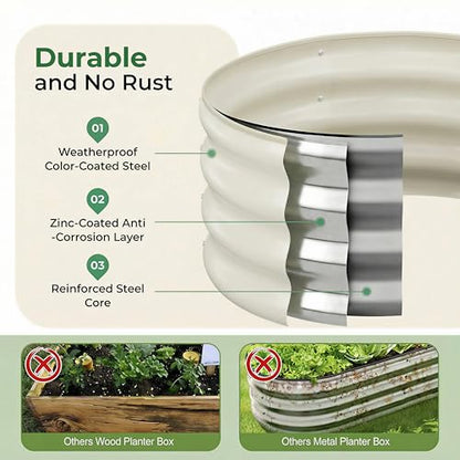 2Pcs Round Galvanized Raised Garden Bed 2x1 FT Metal Planter Box,White - color: White, size: 2x2x1FT(2Packs)