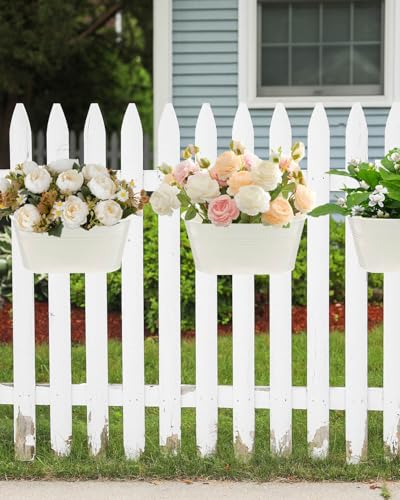 11 Inch Railing Planter Box, 5 Pack Metal Hanging Planters with Hooks - color: White