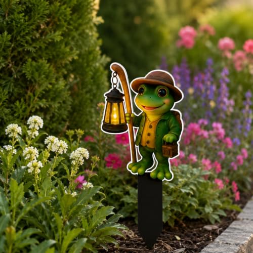 2D Flat Frog Garden Stake, Outdoor Yard/Lawn Decor Waterproof Acrylic Figurine Lawn Ornament, Animal Outdoor Decor for Flower Bed Patio Holiday Yard Landscape Accent - color: Frog 2