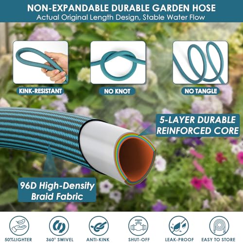 FlexiSolve 100ft Non-Expanding Garden Hose with 360° Swivel & Valve, Blue - size: 100ft