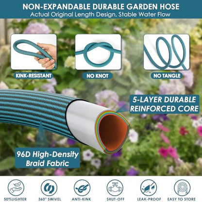 FlexiSolve 100ft Non-Expanding Garden Hose with 360° Swivel & Valve, Blue - size: 100ft
