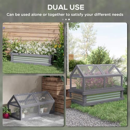Outsunny Raised Garden Bed, Polycarbonate Mini Greenhouse, Gray - color: Gray