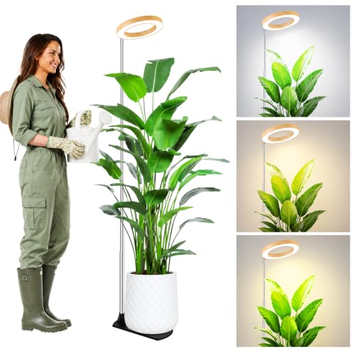Grow Lights for Indoor Plants, 6.3" Full Spectrum Plant Light with Base - color: Bamboo Grain, size: 1-Pack with base