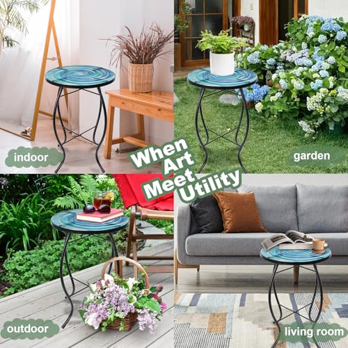 VCUTEKA Outdoor Side Table,14" Patio Accent Table Bistro Coffee End Table - color: Blue Purple Gradient Starry Vortex