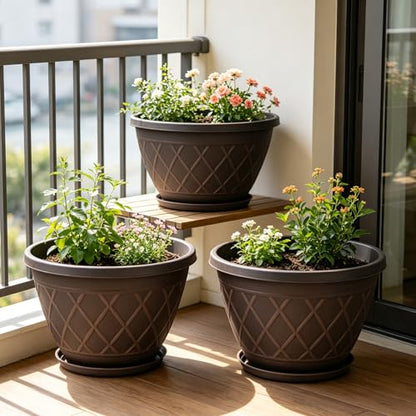 6 Pack 8 Inch Plant Pots, Planters with Drainage Holes & Saucers - size: 8 Inch - 6Pack