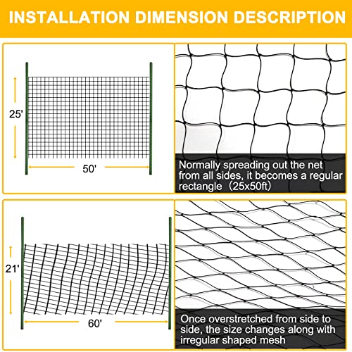 BSTPCOO Bird Netting for Chicken Coop, 25'x50' with 2.4" Square Mesh - size: 25'×50'-2.4''
