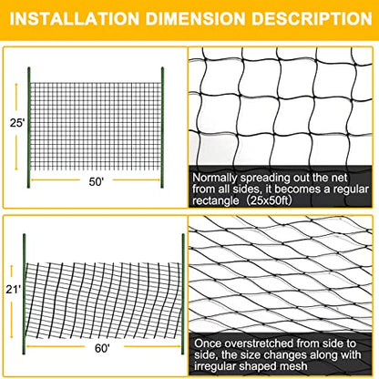 BSTPCOO Bird Netting for Chicken Coop, 25'x50' with 2.4" Square Mesh - size: 25'×50'-2.4''