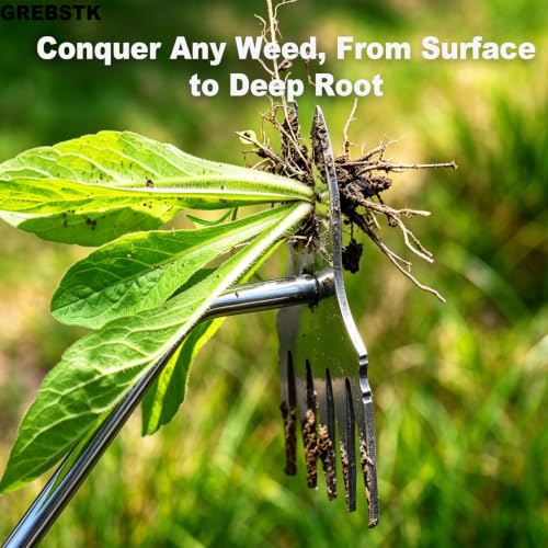 GREBSTK Deep Root Weed Puller, Stainless Steel Heavy Duty 5+2 Tooth