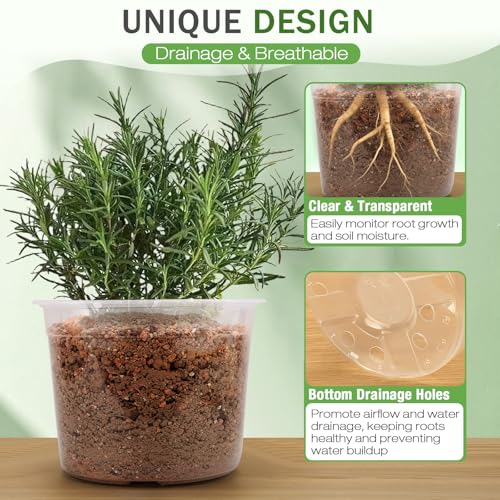 8 Inch Large Clear Nursery Pots with Drainage, 10 Pack Plastic Pots for Plants, Clear Plant Seedling Pots for Indoor & Outdoor Gardening (8 inch) - size: 8 inch