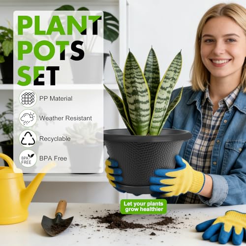 Quarut 12 Inch Pots for Plants,4 Pack Large Flower Pots with Drainage Hole - color: Diamond Pattern-black, size: 12 inch-4 Pack