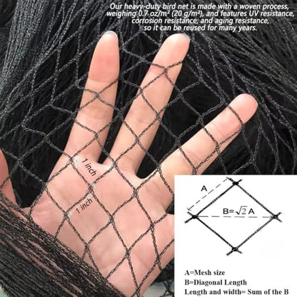 Junflying Bird Netting 25x100 Ft, 1/2" Mesh Heavy Duty Garden Netting - size: 25X100 FT