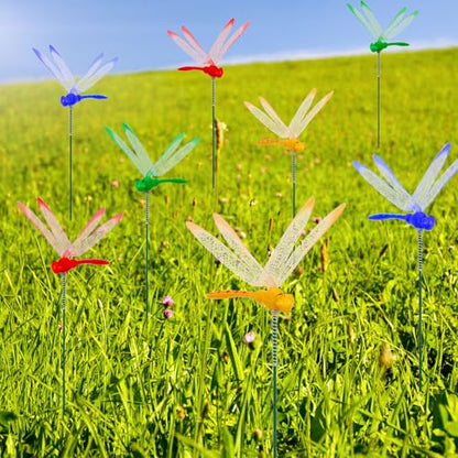 Augshy 50Pcs Artificial Dragonfly Decorations, 3D Dragonfly Garden Stakes - style: Colorful Dragonfly