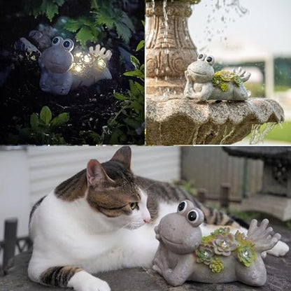 TERESA'S COLLECTIONS Frog Garden Decor with Solar Light 7.3" - size: Large