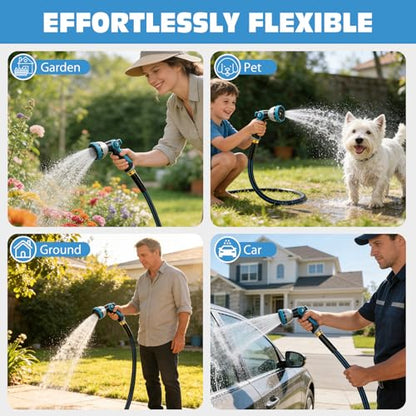 Halfjuly Garden Hose 25FT, Flat Non-Expandable Lightweight Water Hose, Durable Flexible Heavy Duty No Kink Design with 3/4" Fittings, 10 Way Spray Nozzle for Outdoor Yard Lawn - size: 25FT