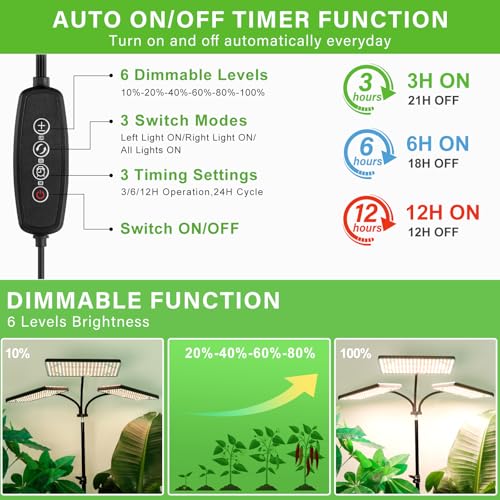 LBW Grow Light for Indoor Plants, 642 LEDs Grow Light with Stand - size: 3-Head