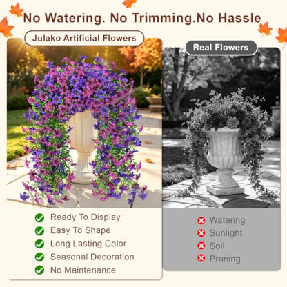 Artificial Hanging Flowers for Outdoors, 2 PCS 344-Bloom UV Resistant Mums - color: Double Purple
