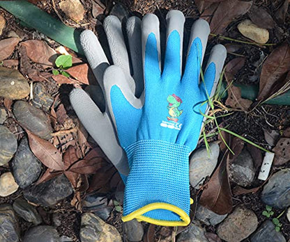 Kids Gardening Gloves, Latex Coated Toddler Yard Gloves, 6 Pairs (3-5 YRS) - color: Green & Blue & Pink (Pack of 6), size: 3X-Small