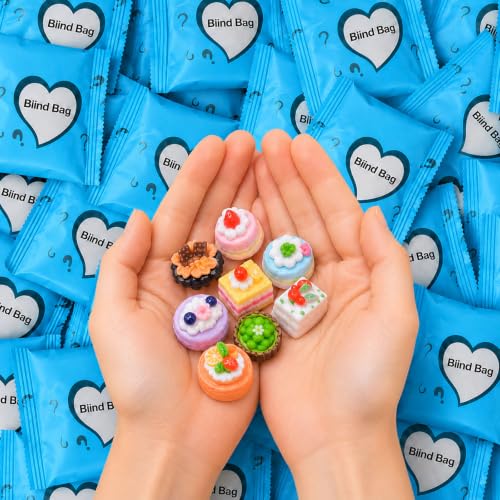 Mini Cake Blind Bags - Mystery Dessert Resin Pieces, Individually Wrapped Cute DIY Ornaments for Party Favors, Fairy Garden & Mini Craft Decor Gift Set - color: Off White