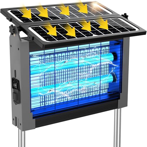 Solar Bug Zapper Outdoor, 4500V Mosquito Zapper with Dual Solar Panels - color: Gray