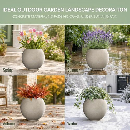 Kante Accent Round Sphere Weathered Concrete Planter 19.3" Dia, Outdoor - color: Weathered Concrete, size: 19.3"w x 16.5"h