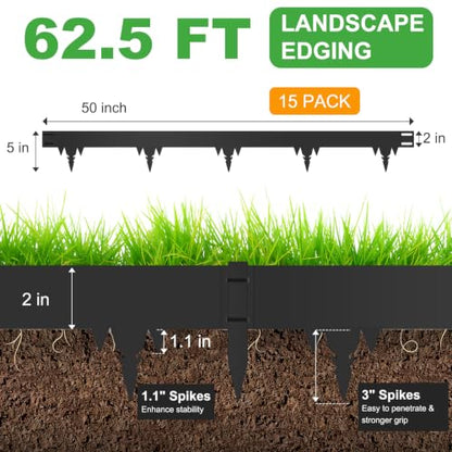 62.5FT Metal Landscape Edging, 15-Pack 50"L x 5"H Rust-Proof Border - color: 5In Tall, size: 15 Pack