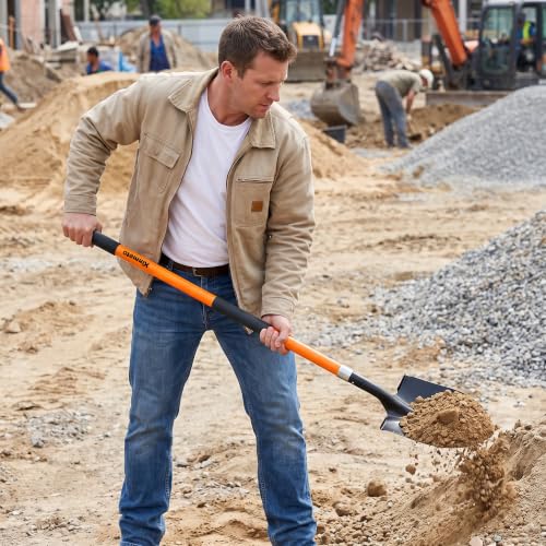 56 Inch Heavy Duty Round Point Digging Shovel with Orange Fiberglass Handle
