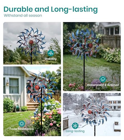 4 Layer Wind Spinners Metal Vine Scroll Kinetic Garden Yard Art Decor - color: Vine