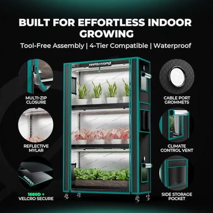 MARS HYDRO Indoor Greenhouse with Grow Light - size: M-37x14x59in