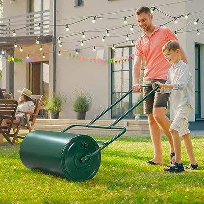 VINGLI 24 Inch Lawn Roller Water Filled Pull Behind Garden Drum Roller Push/Tow Behind, Water/Sand Filled for Garden, Lawn, Backyard, Green - color: Green, size: 24 inch