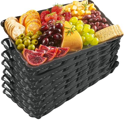 Plasticpro Plastic Serving Trays - Serving Platters Rectangle 9X13 Disposable Party Dish Includes 8 Black Trays - color: Black