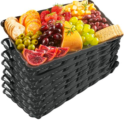 Plasticpro Plastic Serving Trays - Serving Platters Rectangle 9X13 Disposable Party Dish Includes 8 Black Trays - color: Black