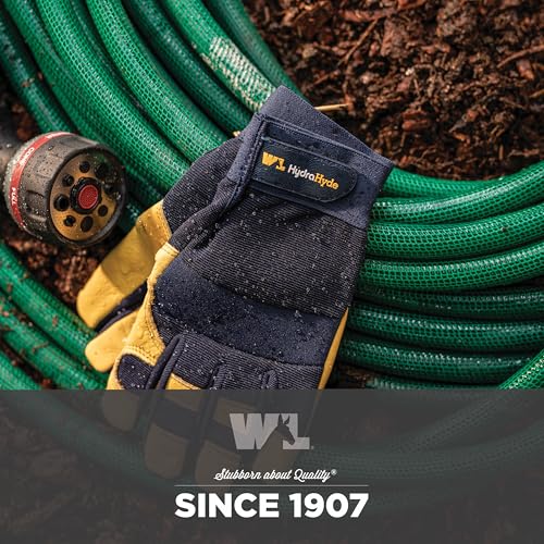 Wells Lamont Men's Leather Palm Work Gloves – HydraHyde Water-Resistant Leather, Flexible Spandex Back, Adjustable Closure - color: Blue, size: Large