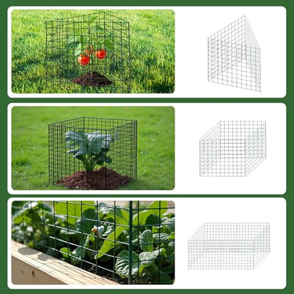 4 Sets of DIY Metal Plant Protectors from Deer, Garden Fencing Animal Barrier Size 11.8 * 12.9 inches, Mesh Plant Cage Chicken Wire Cloche for Plants with Stakes and Nylon Cables - size: 4 Sets