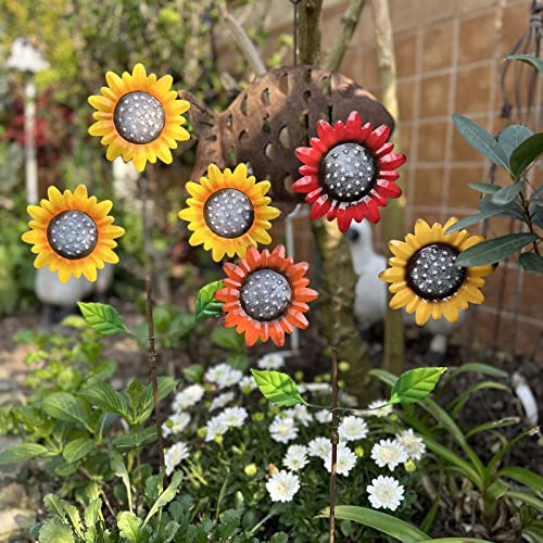 Metal Flowers for Outside, 2 Pack Sunflower Garden Stakes - color: Red&Yellow