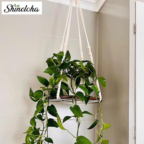 2 Pack Macrame Plant Hanger, Hanging Plant Shelf (12" + 10") - color: Beige, size: 2-Pack, 1-Tier