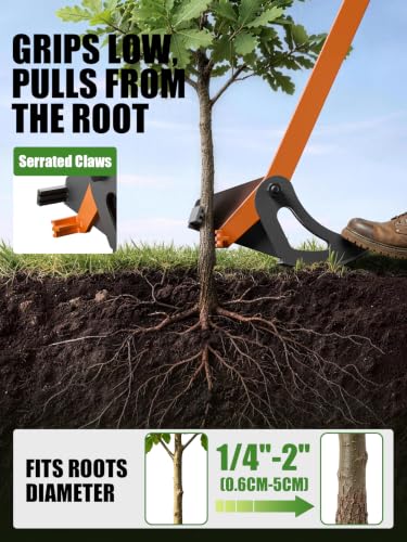[0.5"-2.2" Heavy Duty] Sapling Puller Tool, 60" High-Leverage Handle Tree Puller Tool, Manual Stump Remover for Complete Root Extraction Woody Plants, Shrubs, Vines and Stumps