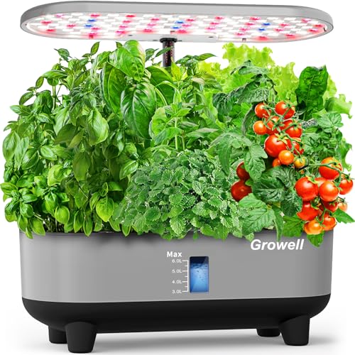 Growell Hydroponics Growing System Kit, 16 Pods Indoor Garden with 28W Full Spectrum LED Grow Light, Auto Timer, 3 Smart Light Modes, 8L Large Herb Garden, Ideal Gardening Gift for Women, Men (Gray) - color: Gray