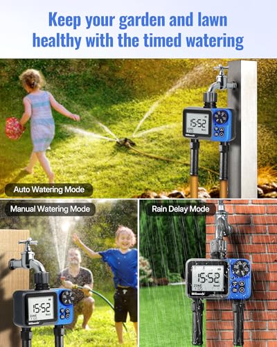 Water Timer for Garden Hose, 2 Zone Sprinkler Timer, Automatic Irrigation System/Rain Delay/Manual Watering, Programmable Watering for Lawn, Yard, Drip Irrigation C12WT06 - color: Plastic