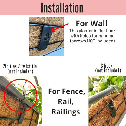 LaLaGreen Black Wall Planter (24 in, 4 Pack) Coco Liner Window Box Trough - size: 24" (61cm) x 4 Pack