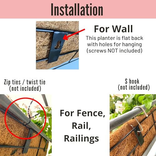 LaLaGreen Fence Wall Planter (30 in, 2 Pack) Black Metal Coco Liner Box - size: 30" (76cm) x 2 Pack