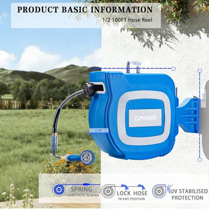 1/2 inch 100FT Retractable Garden Hose Reel Tool - color: Blue