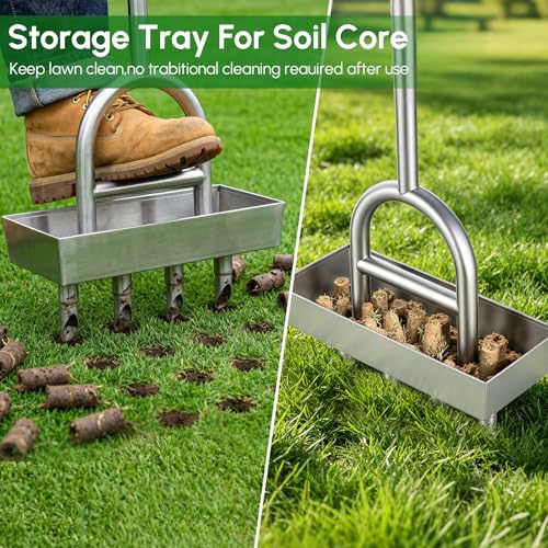 Lawn Coring Aerator with Stainless Steel Soil Core Storage Tray