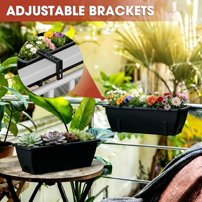 16.9 Inches Deck Railings Planter Box, 2Pcs Hanging Flower Pots, Black - color: Black