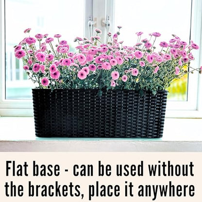 LaLaGreen Outdoor Wall Planters (20in, 2 Pack) Black Window Flower Boxes - color: Black X 2