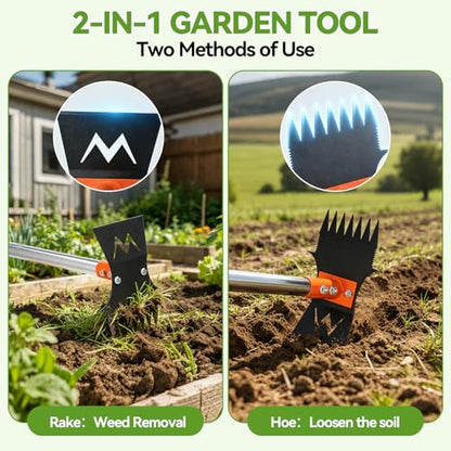Weed Puller Tool, 60" Stand Up 2-in-1 Weed Rake & Garden Hoe