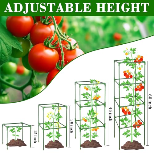 ZeeDix 60 Inch 4 Pack Heavy Duty Tomato Cages with Clips - color: Green-4 Pack, size: 60-inch